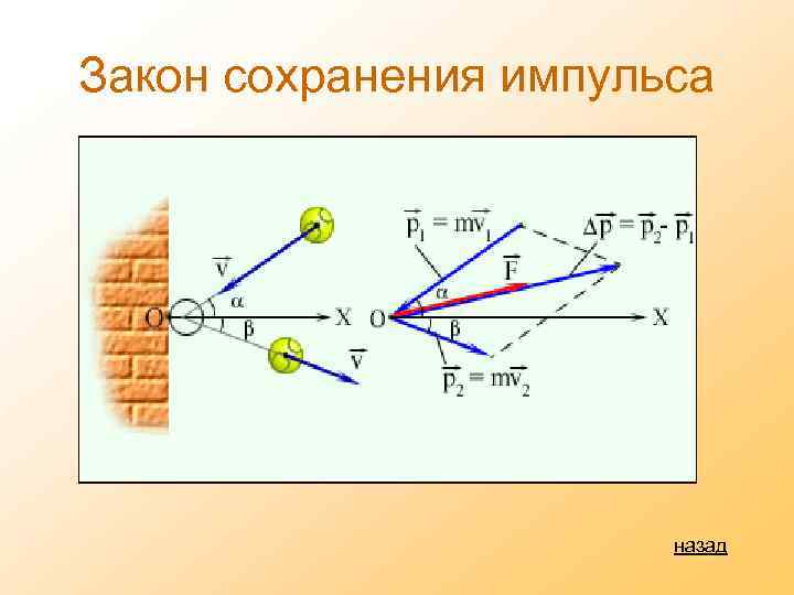 Закон сохранения импульса назад 