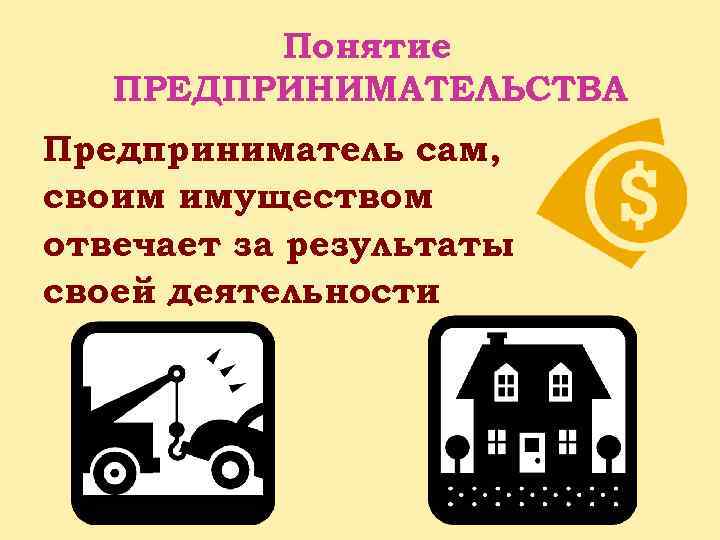 Понятие ПРЕДПРИНИМАТЕЛЬСТВА Предприниматель сам, своим имуществом отвечает за результаты своей деятельности 