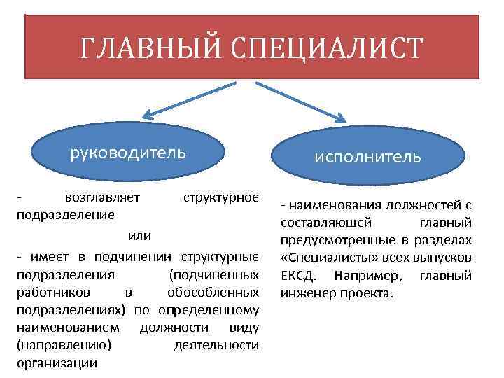 ГЛАВНЫЙ СПЕЦИАЛИСТ руководитель возглавляет структурное подразделение или имеет в подчинении структурные подразделения (подчиненных работников