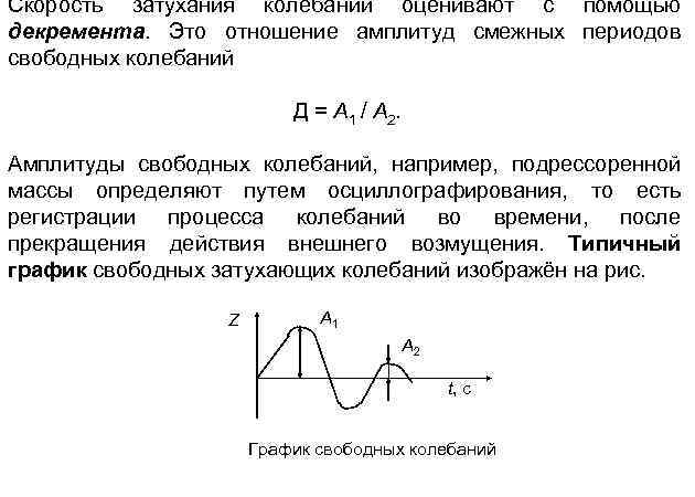 Скорость затухания колебаний оценивают с помощью декремента. Это отношение амплитуд смежных периодов свободных колебаний