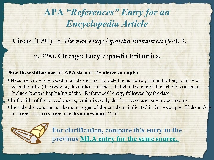 APA “References” Entry for an Encyclopedia Article Circus (1991). In The new encyclopaedia Britannica