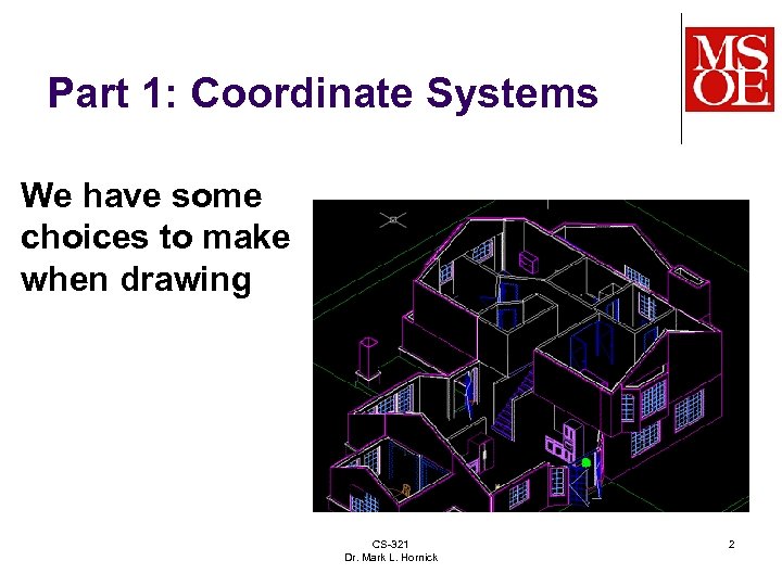 Part 1: Coordinate Systems We have some choices to make when drawing CS-321 Dr.