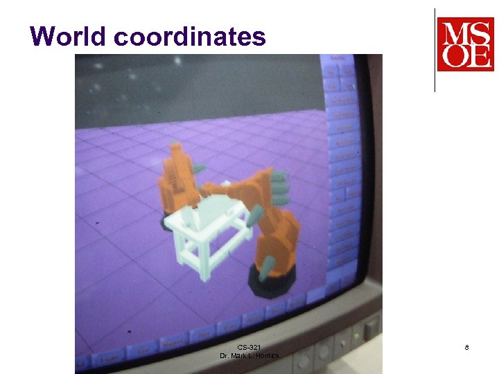 World coordinates CS-321 Dr. Mark L. Hornick 8 
