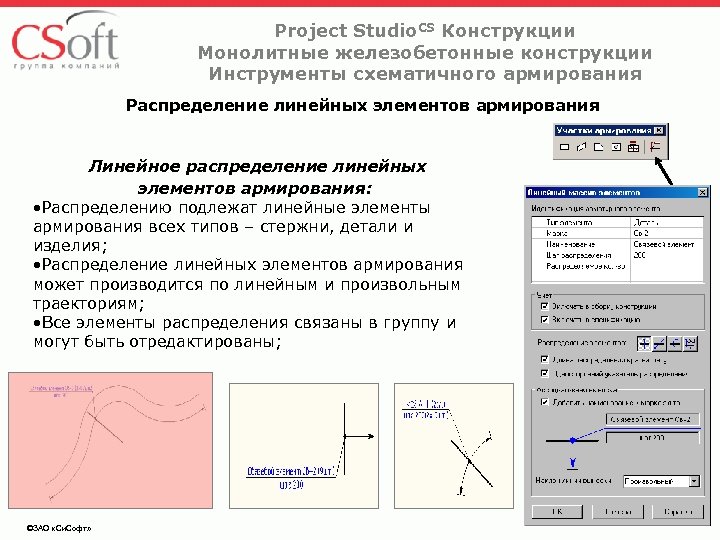 Project Studio. CS Конструкции Монолитные железобетонные конструкции Инструменты схематичного армирования Распределение линейных элементов армирования