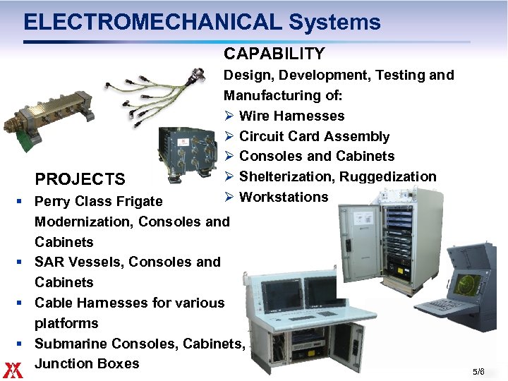 ELECTROMECHANICAL Systems CAPABILITY PROJECTS Design, Development, Testing and Manufacturing of: Ø Wire Harnesses Ø