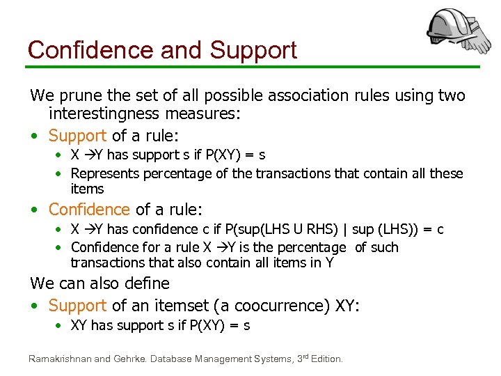 Confidence and Support We prune the set of all possible association rules using two