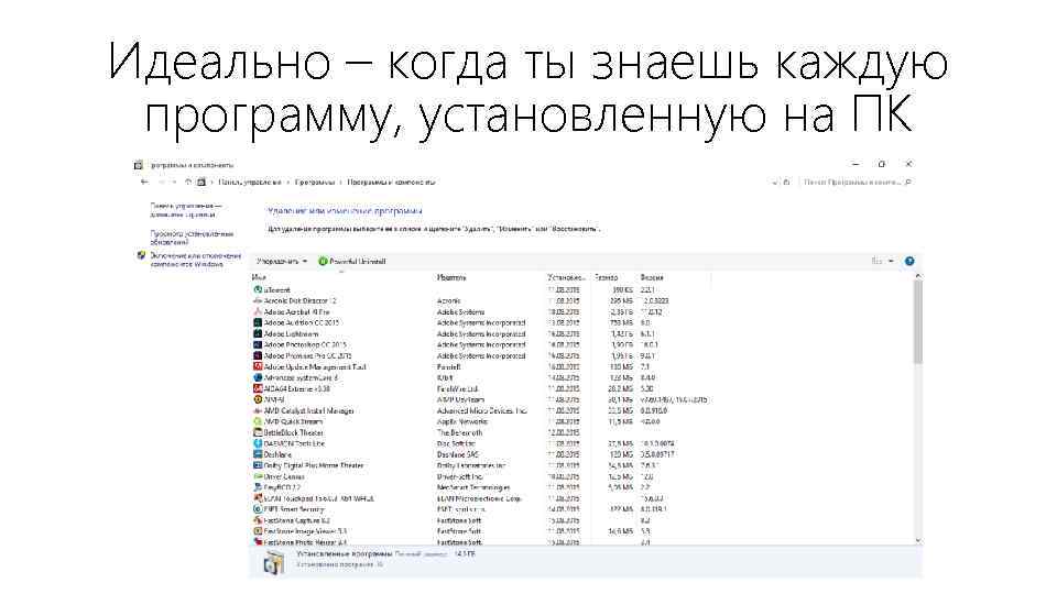 Идеально – когда ты знаешь каждую программу, установленную на ПК 