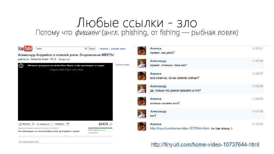 Любые ссылки - зло Потому что фишинг (англ. phishing, от fishing — рыбная ловля)