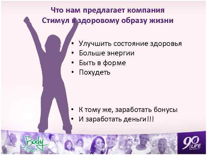 Что нам предлагает компания Стимул к здоровому образу жизни • • Улучшить состояние здоровья