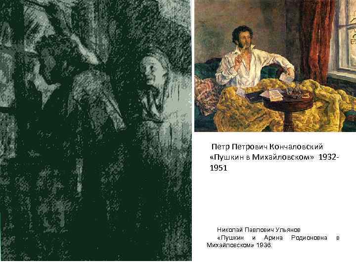  Петрович Кончаловский «Пушкин в Михайловском» 19321951 Николай Павлович Ульянов «Пушкин и Арина Родионовна
