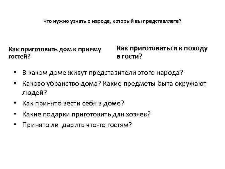 Что нужно узнать о народе, который вы представляете? Как приготовить дом к приему гостей?