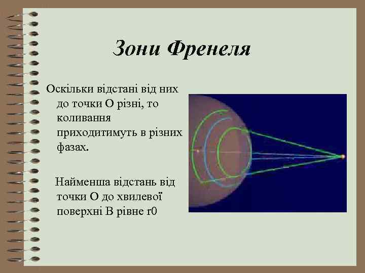 Зони Френеля Оскільки відстані від них до точки О різні, то коливання приходитимуть в