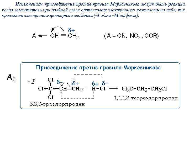 Против правила марковникова протекает реакция схема которой