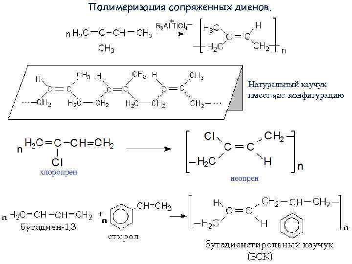 Полимеризация сопряженных диенов. Натуральный каучук имеет цис-конфигурацию 