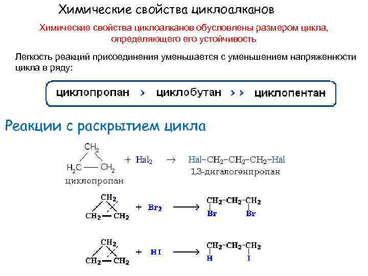 Физические и химические свойства циклоалканов