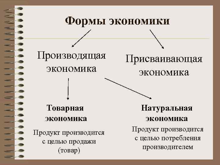 Формы экономики Производящая экономика Товарная экономика Продукт производится с целью продажи (товар) Присваивающая экономика
