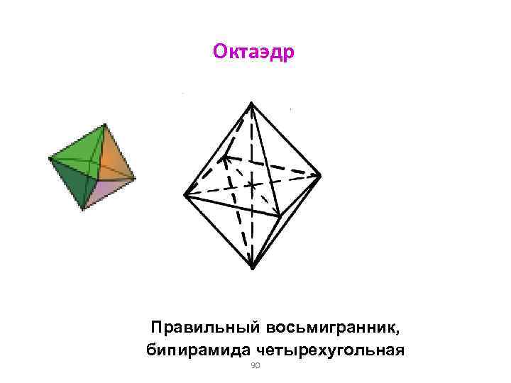 Октаэдр Правильный восьмигранник, бипирамида четырехугольная 90 