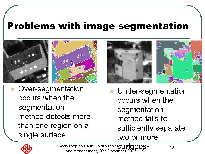 Problems with image segmentation l Over-segmentation occurs when the segmentation method detects more than