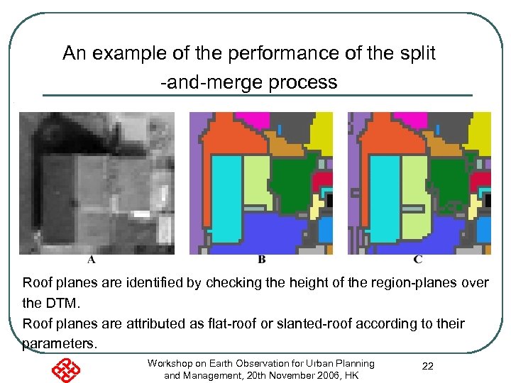 An example of the performance of the split -and-merge process Roof planes are identified