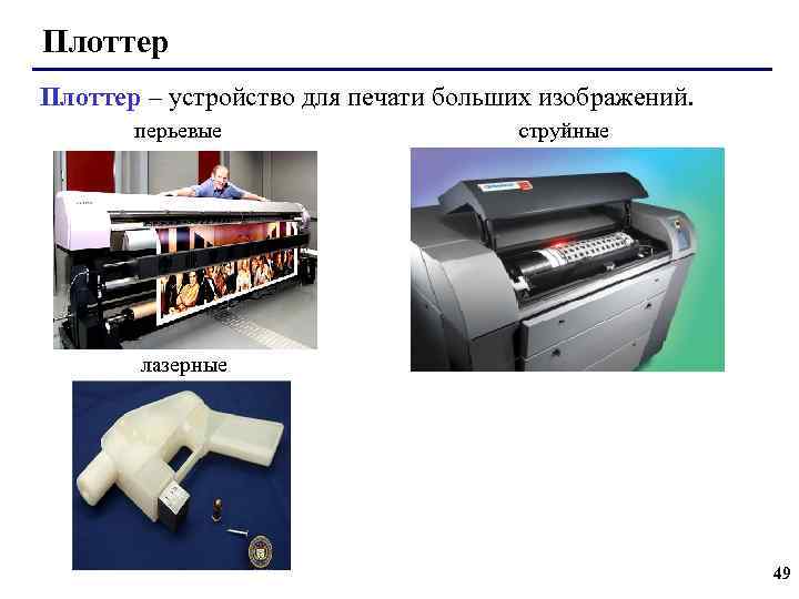 Плоттер – устройство для печати больших изображений. перьевые струйные лазерные 49 