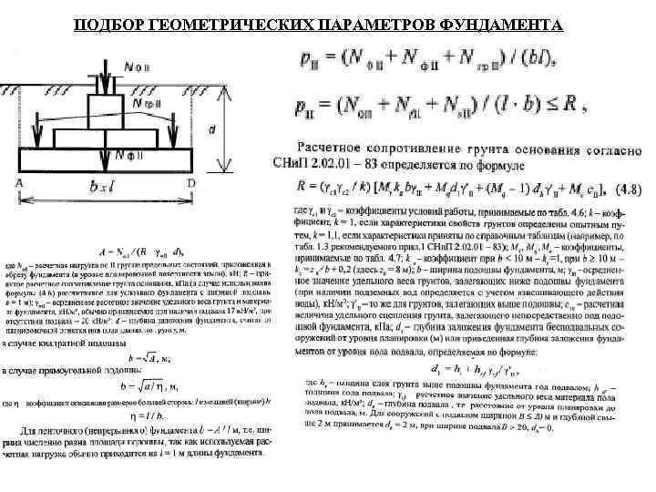 ПОДБОР ГЕОМЕТРИЧЕСКИХ ПАРАМЕТРОВ ФУНДАМЕНТА 