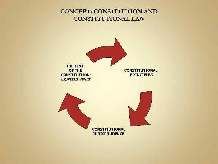 CONCEPT: CONSTITUTION AND CONSTITUTIONAL LAW THE TEXT OF THE CONSTITUTION: Expressis verbis CONSTITUTIONAL PRINCIPLES