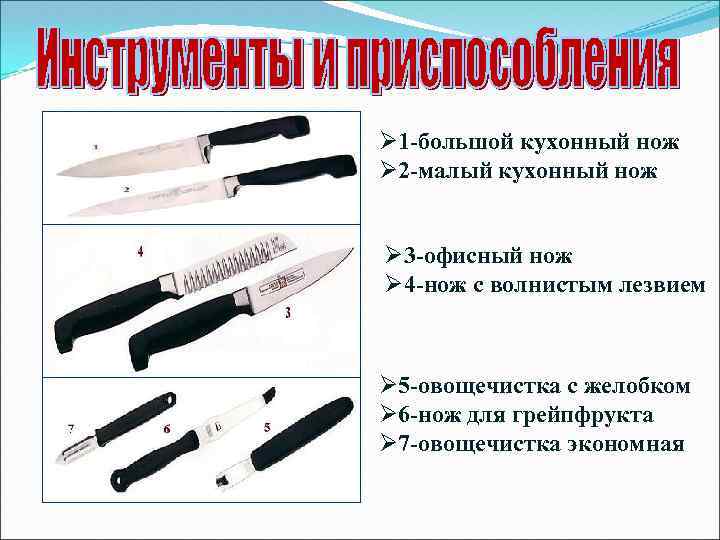 Ø 1 -большой кухонный нож Ø 2 -малый кухонный нож Ø 3 -офисный нож