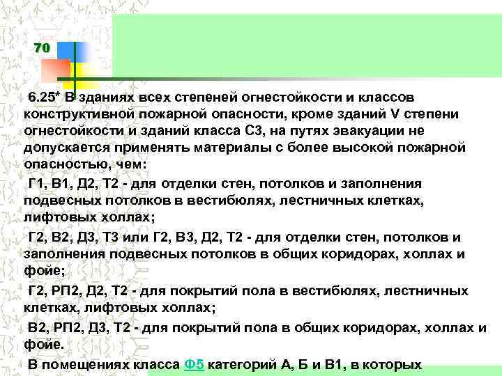 70 6. 25* В зданиях всех степеней огнестойкости и классов конструктивной пожарной опасности, кроме