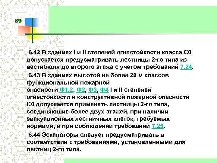 89 6. 42 В зданиях I и II степеней огнестойкости класса С 0 допускается