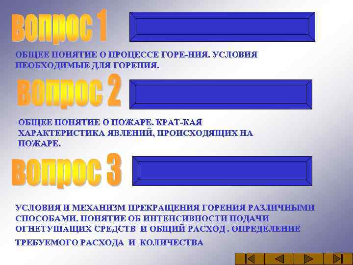 ОБЩЕЕ ПОНЯТИЕ О ПРОЦЕССЕ ГОРЕ-НИЯ. УСЛОВИЯ НЕОБХОДИМЫЕ ДЛЯ ГОРЕНИЯ. ОБЩЕЕ ПОНЯТИЕ О ПОЖАРЕ. КРАТ-КАЯ