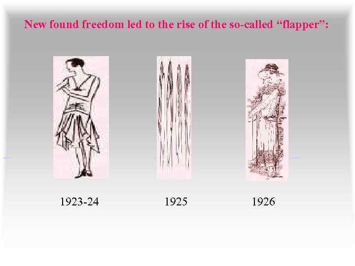 New found freedom led to the rise of the so-called “flapper”: 1923 -24 1925