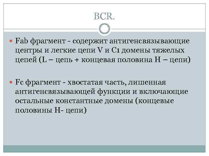 BCR. Fab фрагмент - содержит антигенсвязывающие центры и легкие цепи V и С 1