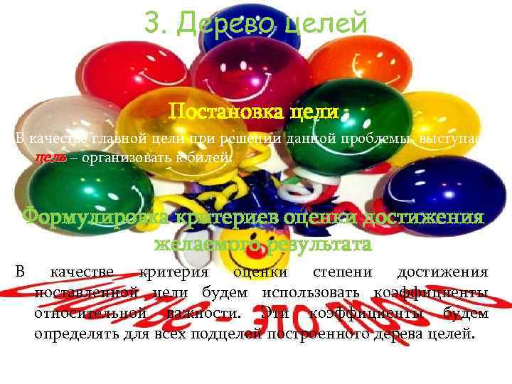 3. Дерево целей Постановка цели В качестве главной цели при решении данной проблемы выступает