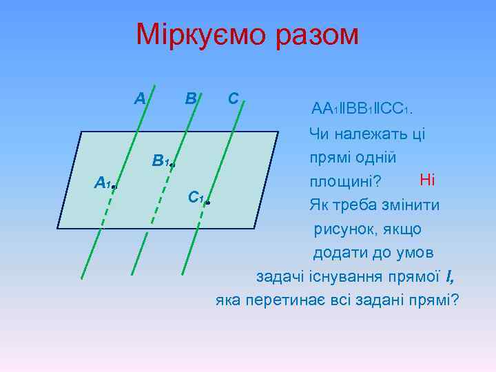 Міркуємо разом В A В 1 A 1 С АА 1‖ВВ 1‖СС 1. Чи