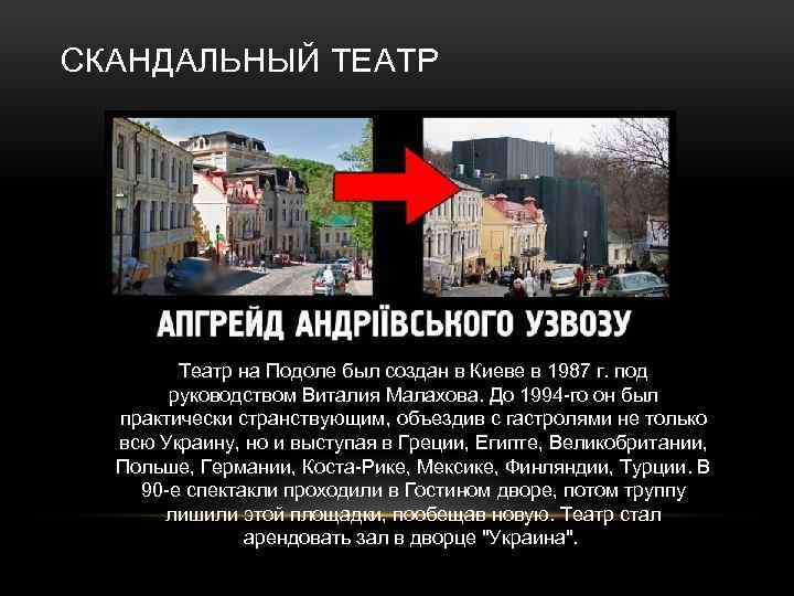 СКАНДАЛЬНЫЙ ТЕАТР Театр на Подоле был создан в Киеве в 1987 г. под руководством