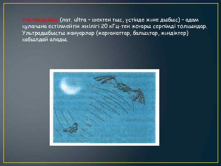 Ультрадыбыс (лат. ultra – шектен тыс, үстінде және дыбыс) – адам құлағына естілмейтін жиілігі