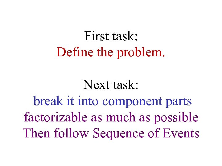 First task: Define the problem. Next task: break it into component parts factorizable as