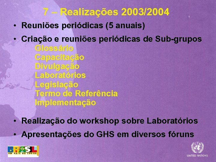 7 – Realizações 2003/2004 • Reuniões periódicas (5 anuais) • Criação e reuniões periódicas