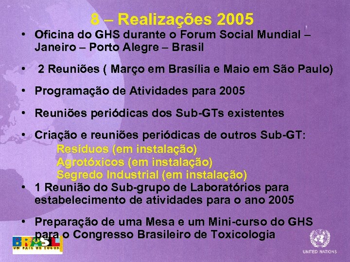 8 – Realizações 2005 • Oficina do GHS durante o Forum Social Mundial –