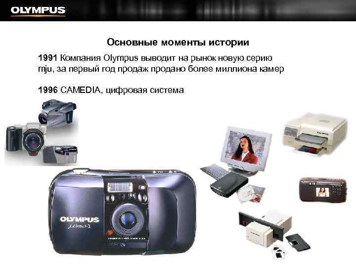 Основные моменты истории 1991 Компания Olympus выводит на рынок новую серию mju, за первый