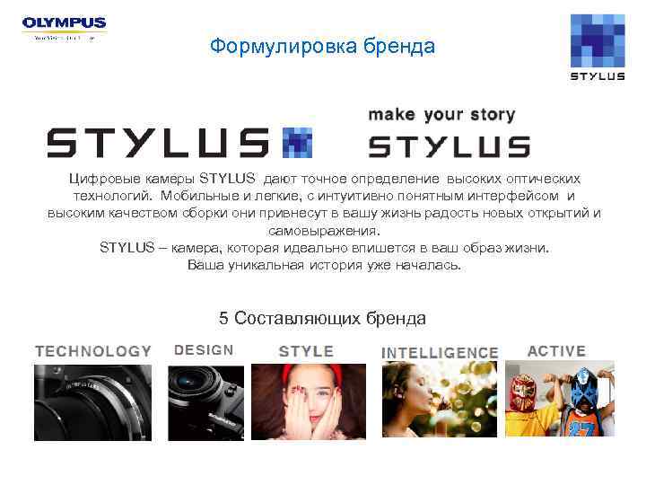 Формулировка бренда Цифровые камеры STYLUS дают точное определение высоких оптических технологий. Мобильные и легкие,