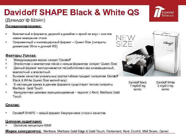 Davidoff SHAPE Black & White QS (Давидо‘ф Шэйп) Позиционирование: • • Компактный в формате,