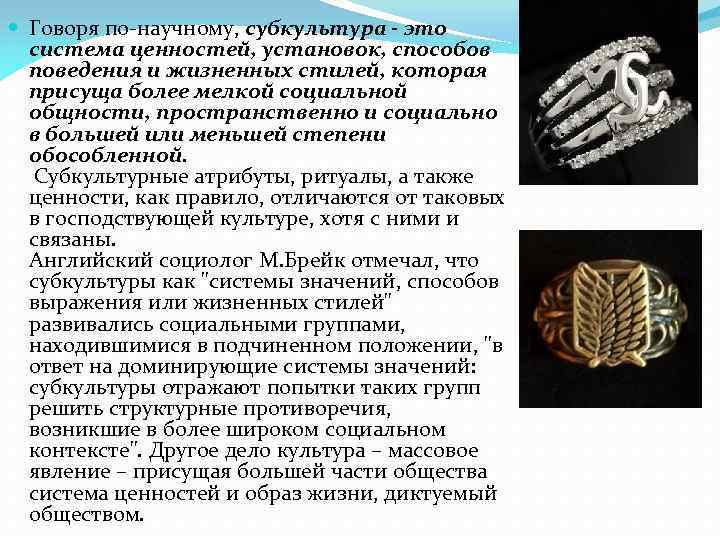  Говоря по-научному, субкультура - это система ценностей, установок, способов поведения и жизненных стилей,