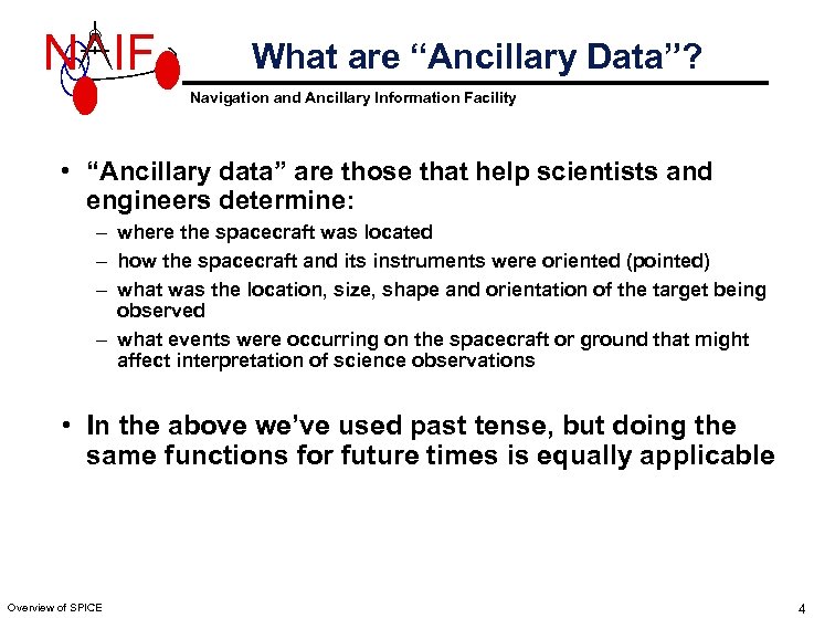 N IF What are “Ancillary Data”? Navigation and Ancillary Information Facility • “Ancillary data”