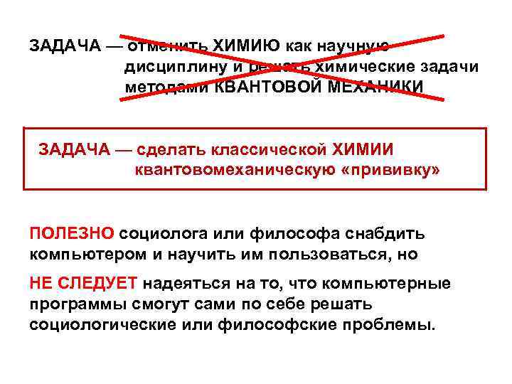 ЗАДАЧА — отменить ХИМИЮ как научную дисциплину и решать химические задачи методами КВАНТОВОЙ МЕХАНИКИ