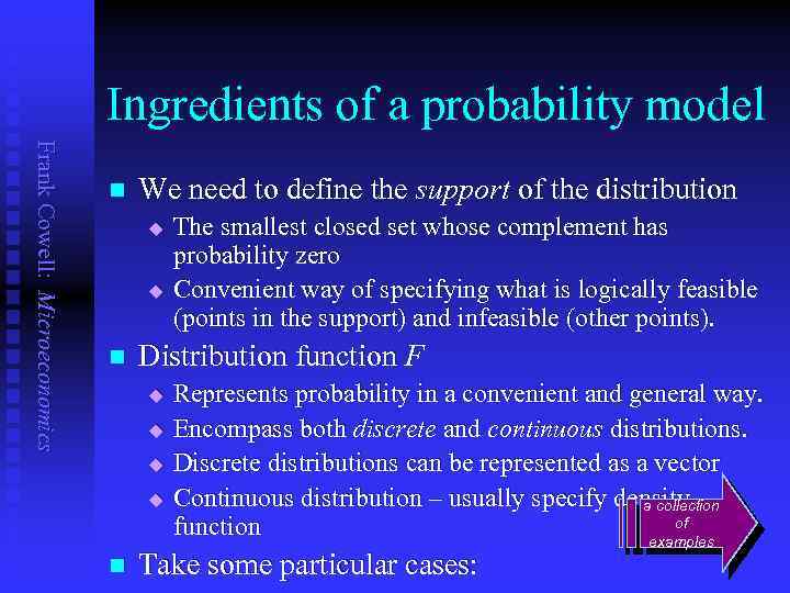 Ingredients of a probability model Frank Cowell: Microeconomics n We need to define the