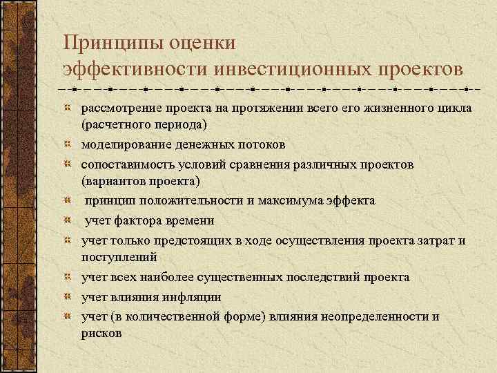 Принципы оценки эффективности инвестиционных проектов рассмотрение проекта на протяжении всего жизненного цикла (расчетного периода)