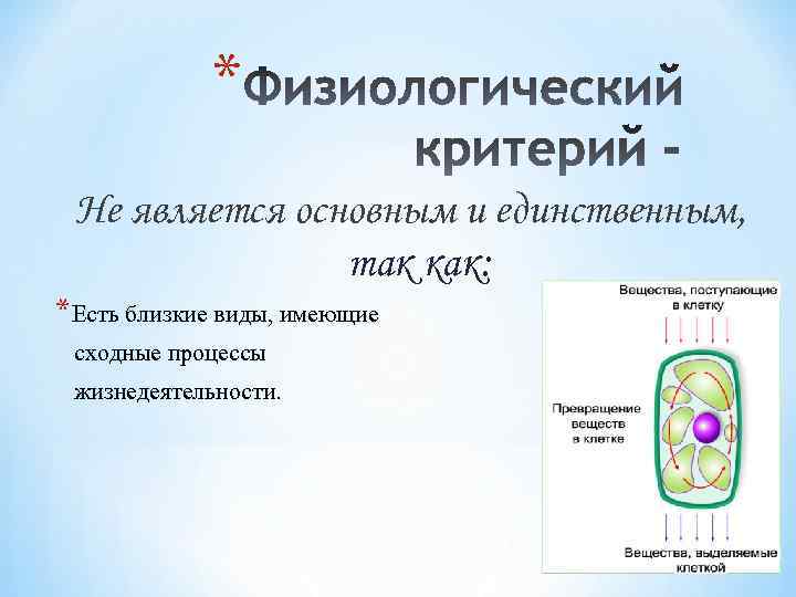 * Не является основным и единственным, так как: *Есть близкие виды, имеющие сходные процессы