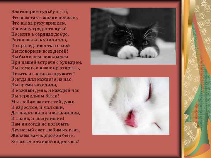 Благодарим судьбу за то, Что нам так в жизни повезло, Что вы за руку