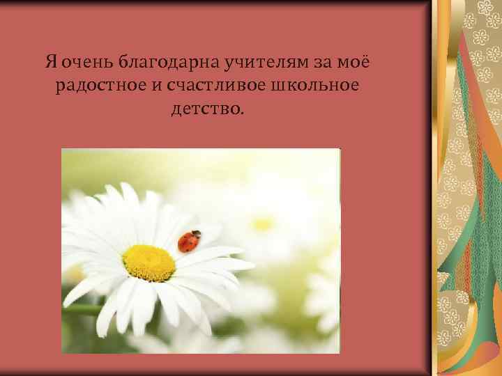 Я очень благодарна учителям за моё радостное и счастливое школьное детство. 
